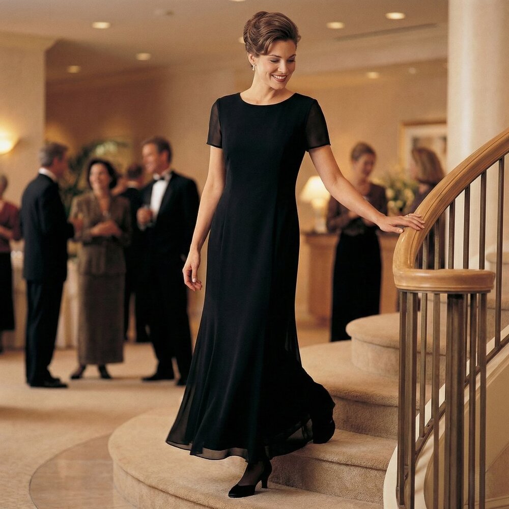 David Warren Womens Size 8 Midi Dress Black Chiffon Minimalist Elegant Classic